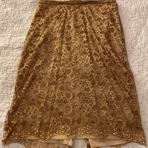 Vintage Devon gold lace pencil skirt with slit.